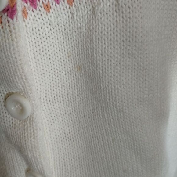 Tiara International Cross stitch print Sweater Cardigan button down Large *Vtg* - Picture 6 of 12